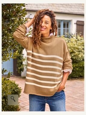 NWT Frank & Eileen | Monterey Rolled Funnel Neck Sweater | Camel with Cream | M